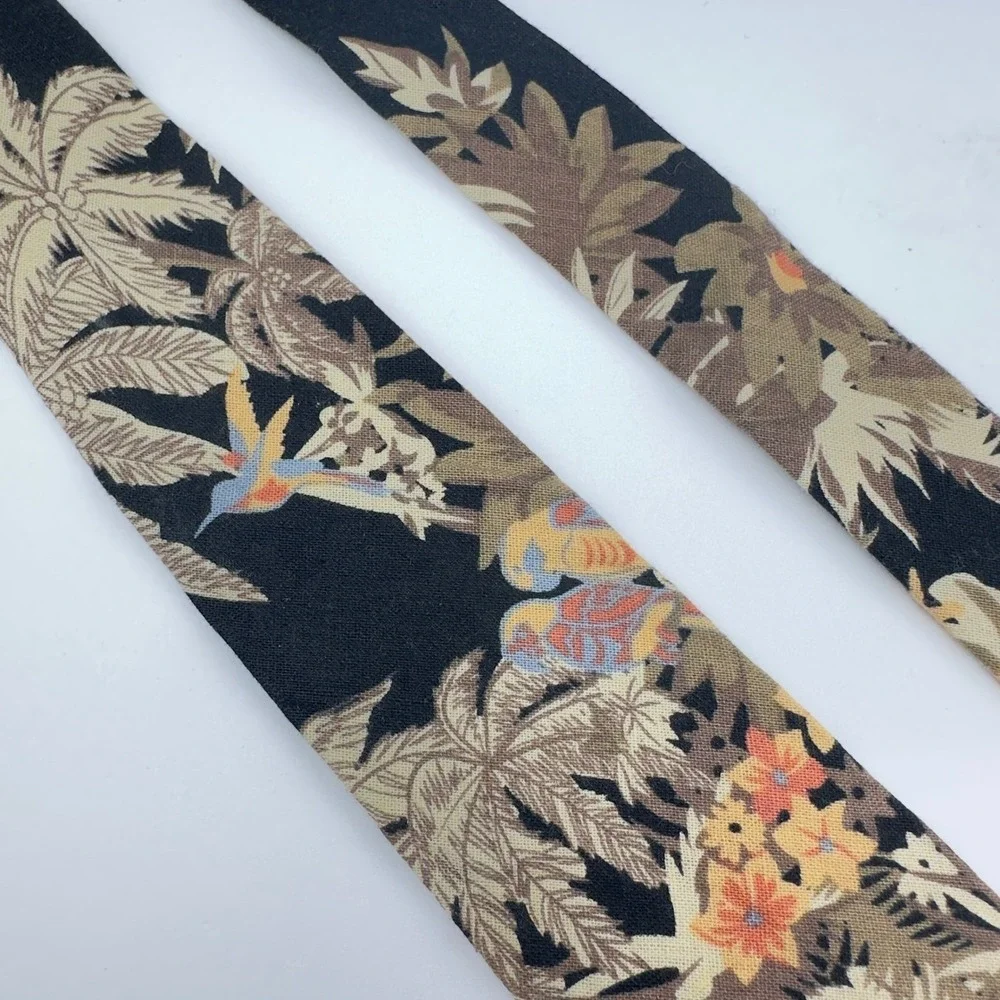 RUUM Boys Tropical Bird Floral Cotton Necktie Black Green Orange Size 8-14Y
